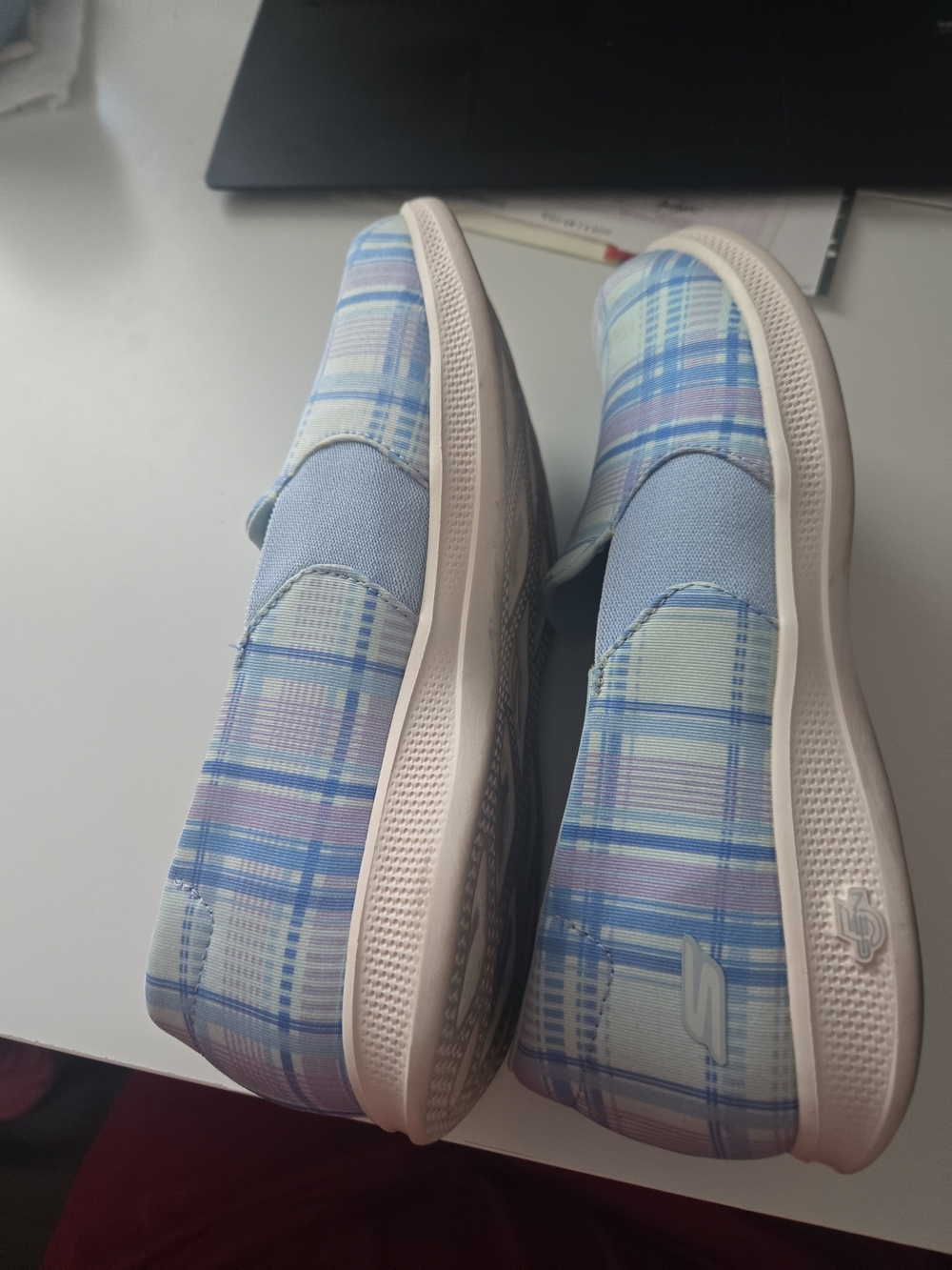 Skechers Slip-On Plaid Sneakers - Light Blue & Lavender - Picture 3 of 8
